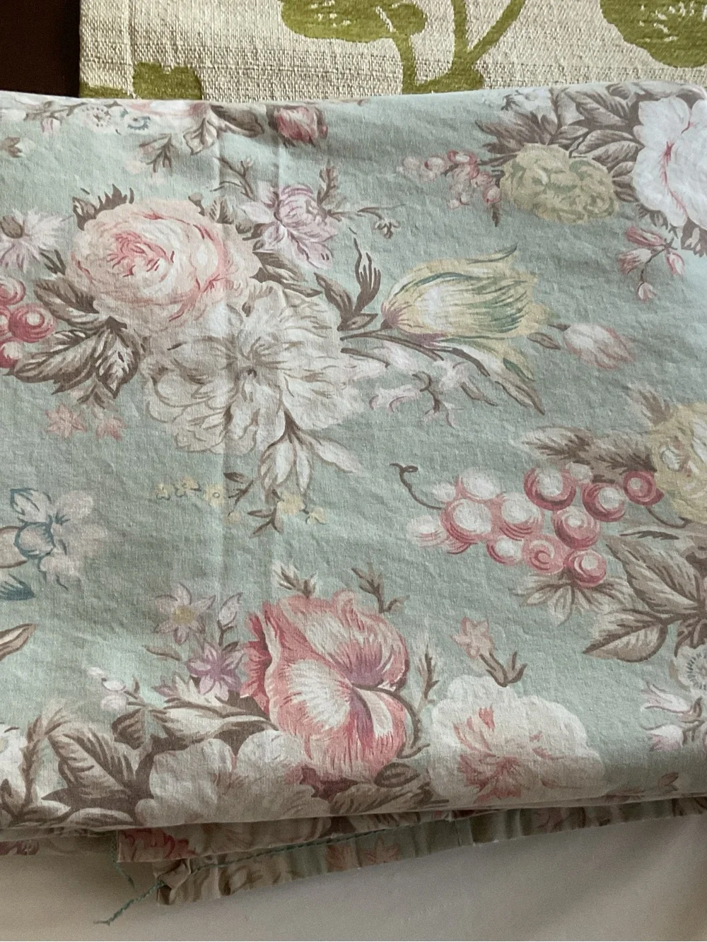 Vintage Ralph Lauren Sage Charlotte Foral QUEEN Flat Sheet- Rare, Made In USA